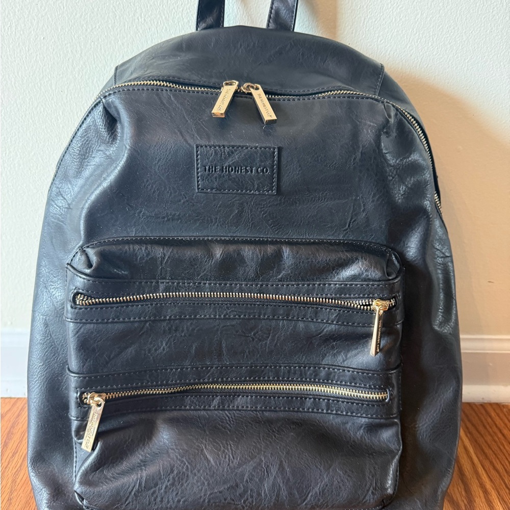 The Honest Company Black Faux Leather Backpack with Gold Hardware